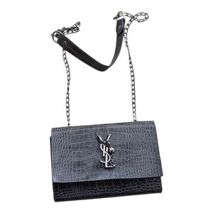 YSL Saint Laurent Black Croc-Embossed Chain Shoulder Crossbody Bag Women